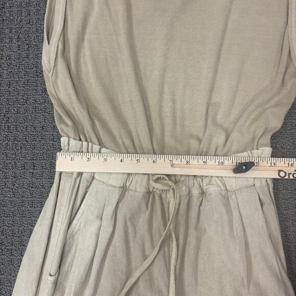 Free People Mixed Media One Piece Beige Sleeveless Jersey Knit Top Ruched Leg - Picture 4 of 14